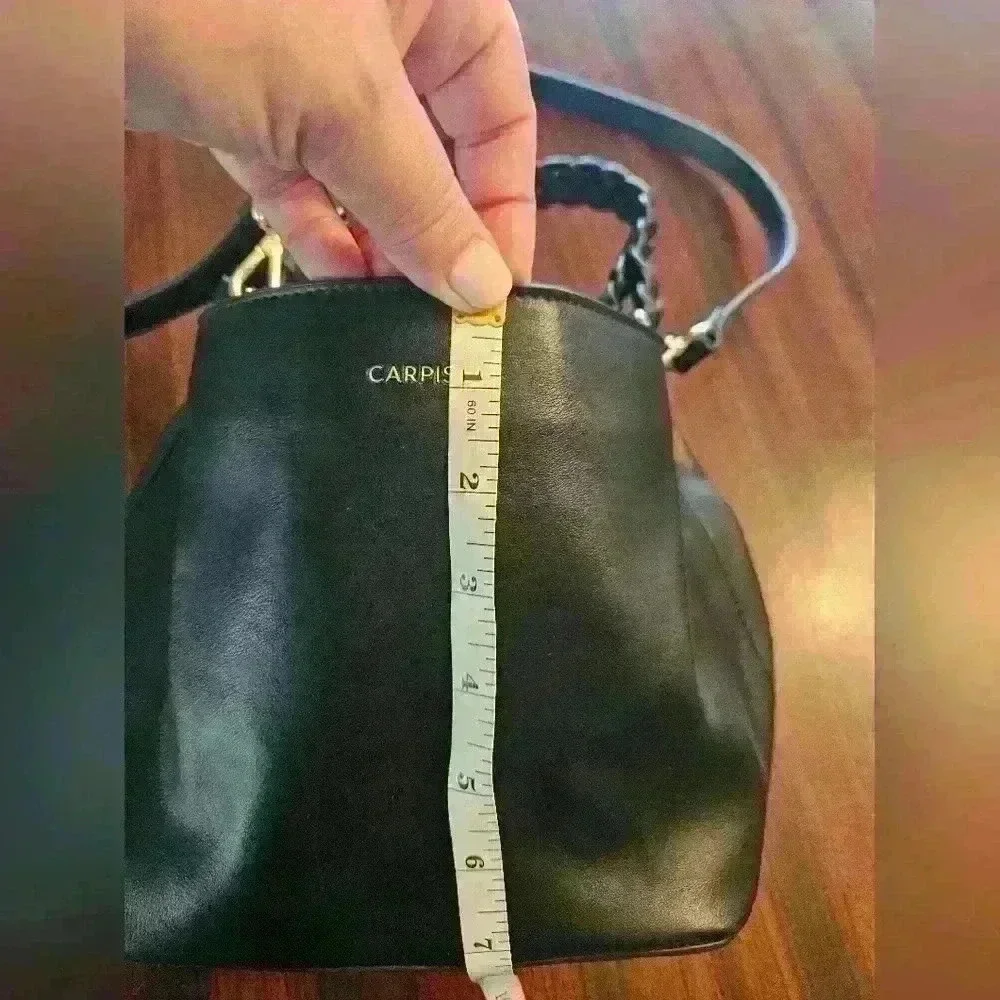 Carpisa Black Faux Leather Satchel Gold Hardware Detachable Cross-body Strap